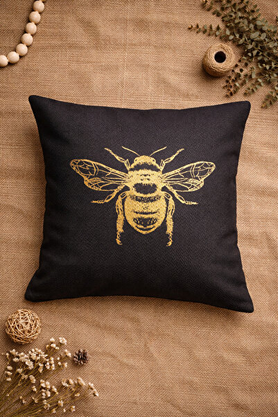 Alacastore غطاء وسادة مزخرف بنمط النحلة الذهبية باللون الأسود