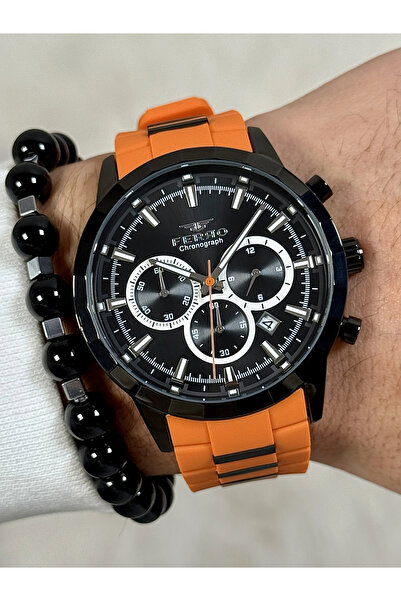 FERRO Turuncu Silikon Kordon Erkek Kol Saati FM31360D-ZL Fonksiyonları Aktif Su Geçirmez Bileklik Hediyeli