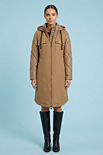 Guitar Jachetă puf bej cu glugă