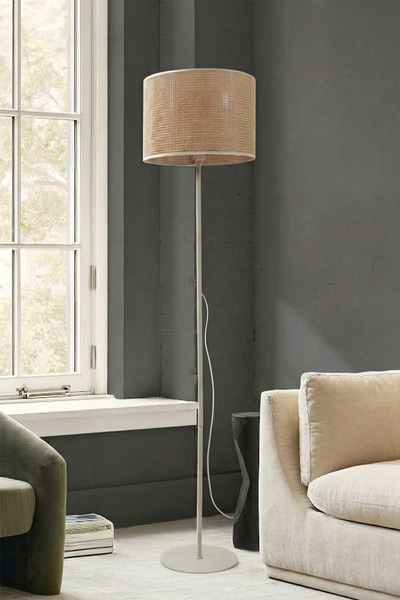 Marrien June Hasır Görünümlü Bohem Lambader - Krem Metal Ayak Rattan Stil 145 cm