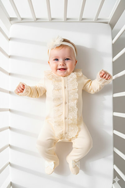 Miniday Baby Kız Bebek Mevlütlük Dantelli Tulum Bandanalı