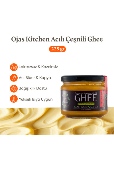 ojas kitchen Acılı Çeşnili Sade Yağ / Ghee 225 gr – Laktozsuz, Kazeinsiz, Gdo...