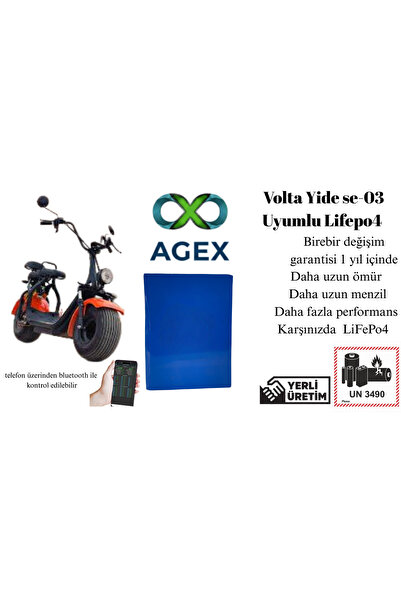 agex enerji Volta Yide SE-03 LiFePo4 Batarya 60 Volt 12 Ah Smart