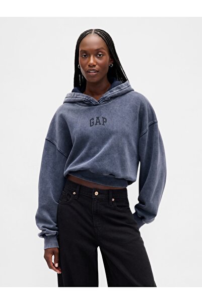 GAP Kadın Lacivert VintageSoft Crop Logo Sweatshirt