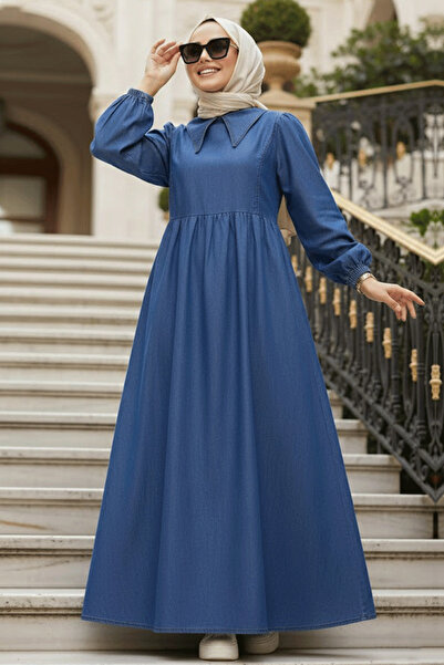 N.S NEVA STYLE Navy Blue Hijab Denim Dress 19156L