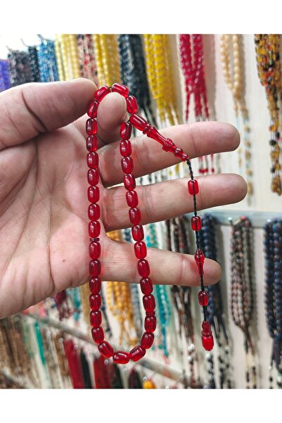 İnan Tesbih Red Color Ringed Model Fire Amber Tesbih