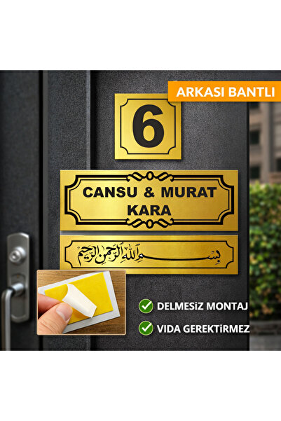 Outdoor One Kapı İsimliği Klasik Ev Dış Kapı İsimliği Çelik Kapı İsimliği Besmele Gold03