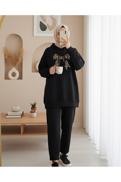 HİJABAYA Φούτερ με κουκούλα με λεπτομέρεια φιόγκου από χτενισμένο βαμβάκι