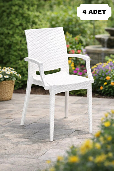 MOBETTO Rosa 4 Adet Rattan Kollu Sandalye, Bahçe&Balkon&Havuz Kenarı Rattan S...