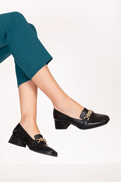 Gondol Hakiki Deri Kısa Topuklu Tokalı Şık Topuklu Vdt.143