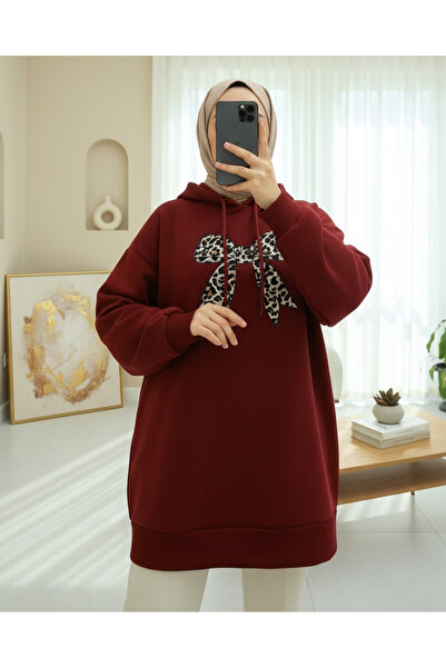 Modamorfo Hanorac cu glugă bumbac moale cu detaliu de fundă - Roșu Claret