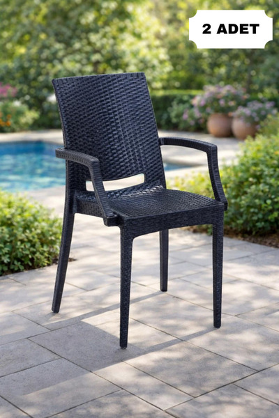 MOBETTO Rosa 2 Adet Rattan Kollu Sandalye, Bahçe&Balkon&Havuz Kenarı Rattan S...