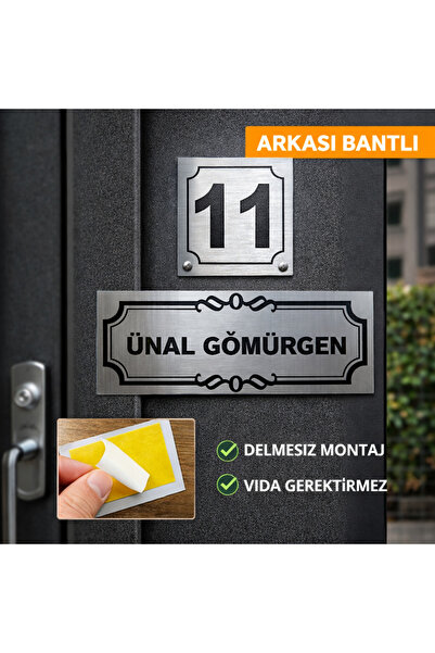 Outdoor One Kapı İsimliği Klasik Ev Dış Kapı İsimliği Çelik Kapı İsimliği Gümüş0004
