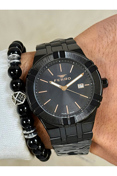 FERRO Siyah Çelik Kordon ERKEK Kol Saati F11484A-G 3 ATM Su Geçirmez 2 Yıl Garantili Bileklik Hediyeli