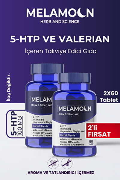 Melamoon 5-HTP, ve Kediotu ekstresi, İçeren Takviye Edici Gıda (2x60Tablet)