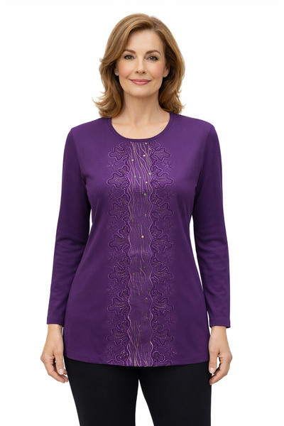 BURSPA Зручний крій, передня частина з вирізом, камінням, фіолетова жіноча бл...