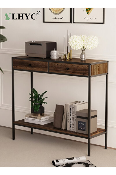 ULHYC 2-Tier Console Table with 2 Drawers, 100x33x90cm Storage Sofa Table for...