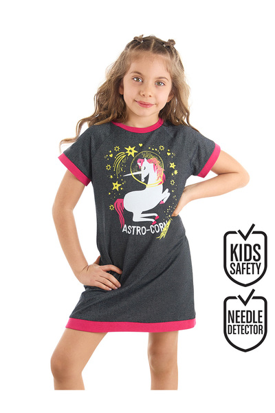 MSHB&G Rochie de vară gri pentru fetiță cu model unicorn - Astrocorn