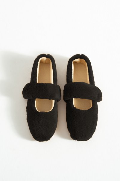Friend & Trend Black Plush Winter Flat Sole Women's Ballerinas Ft3939