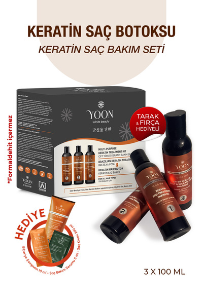 YOON Keratin Saç Bakım Seti - Formaldehitsiz, Kokusuz, Vegan ve Evde Kullanım...