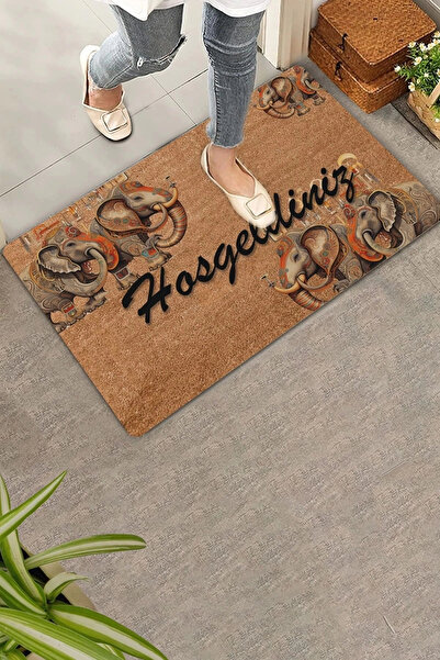 Valerine Life سجادة ترحيب للباب الأمامي بتصميم فيلة بركات هندية مقاس 45 × 70 سم