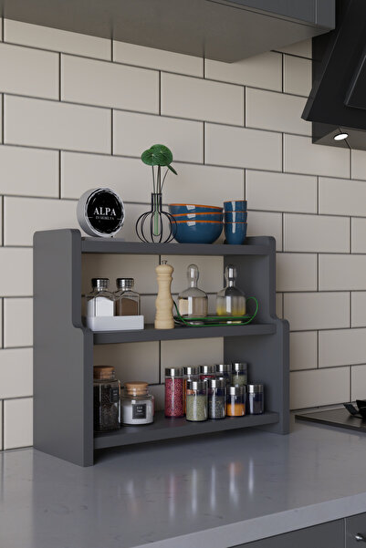 alpaevmobilya 3 Katlı Mutfak Tezgah Üstü Raf - Baharatlık, Kavanoz ve Erzak D...