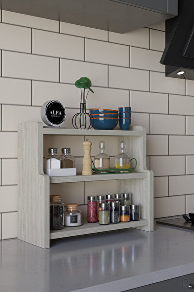 alpaevmobilya 3 Katlı Mutfak Tezgah Üstü Raf - Baharatlık, Kavanoz ve Erzak D...