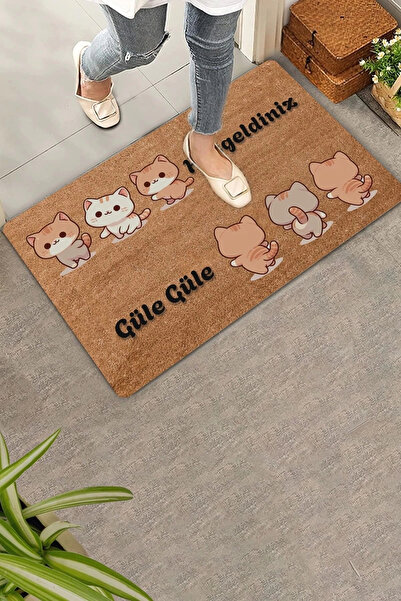Valerine Life سجادة باب أمامية ثلاثية لطيفة للقطط مقاس 45 × 70 سم