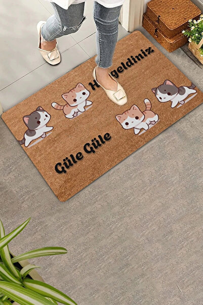 Valerine Life سجادة باب أمامية للقطط باللون الأصفر والأسود مقاس 45 × 70 سم