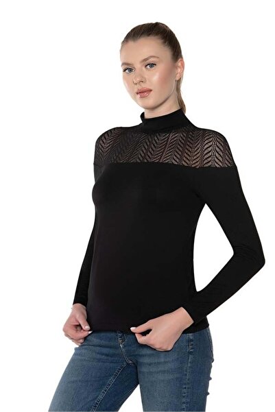 Belinay 8540 Üst Kısmı Dantelli Balıkçı Yaka Uzun Kollu Kadın Body