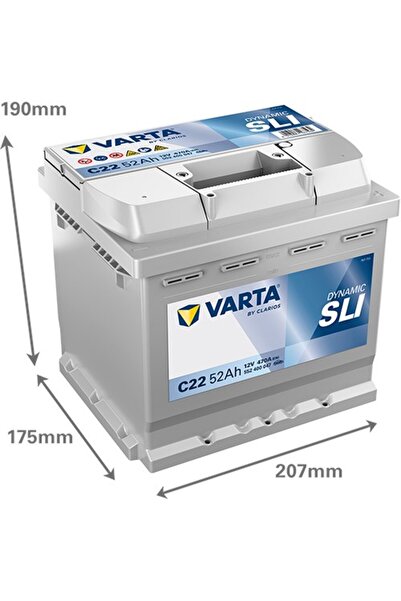 Varta C22 12V 52 Ah 470A Dynamic Slı Akü (Üretim Yılı: 2025)