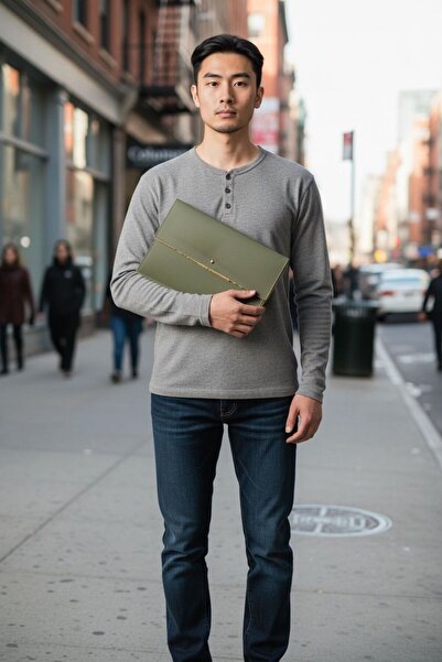 PLUSH STUDIO Ledcase 13.3-14 Inch Computer Briefcase khaki green leather+ cam...