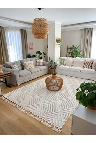 venucci home & living Quincey Bukleli Yumuşak Peluş Post Shaggy Krem Çocuk Odası Oturma Odası Salon Mutfak Halısı