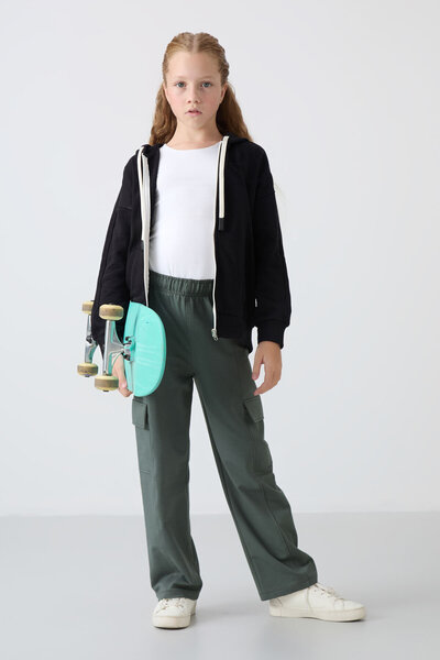 TOMMY LIFE Siyah Pamuklu İçi Tüylü Yumuşak Dokulu Standart Fit Nakışlı Kız Ço...