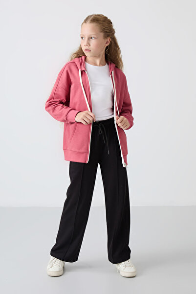 TOMMY LIFE Hanorac pentru fete din bumbac trandafir sălbatic, texturat moale,...