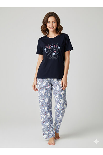 GOOD NİGHT طقم بيجامة نسائي باللون الأزرق الداكن