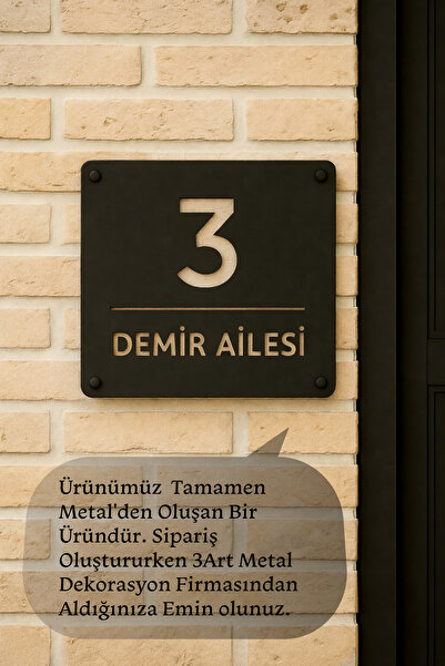 3art Metal Modern Kapı Numarası Tabelası | Kişiye Özel Şık Tasarım - Dış Mekana Uygun