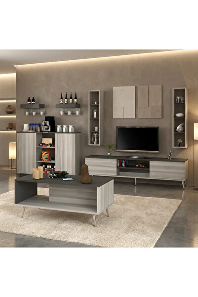 Stylish Home طقم طاولات تلفزيون ووسط وركن قهوة ابيض ورمادي - SH36