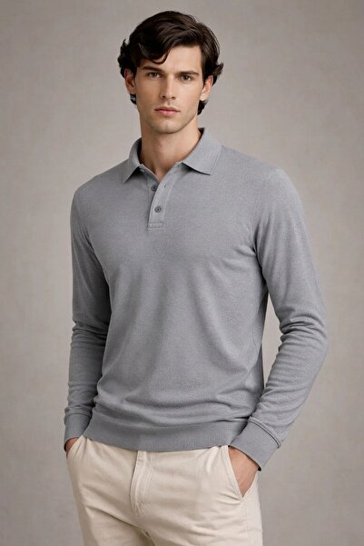 COMBİNE MİCHAİL Men's Casual Gray Polo Neck Knit Sweater