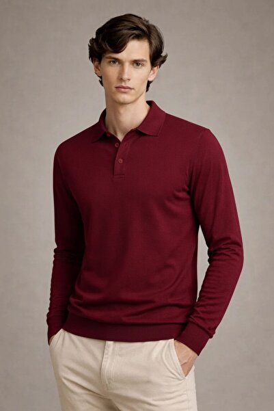COMBİNE MİCHAİL Pulover pentru bărbați, casual, burgundy, cu guler polo