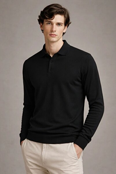 COMBİNE MİCHAİL Pulover pentru bărbați, negru, cu guler polo