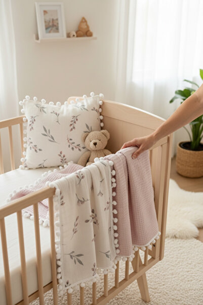 FG Store بطانية ووسادة من الموسلين القطني 100% بطبقة مزدوجة - متعددة الأغراض