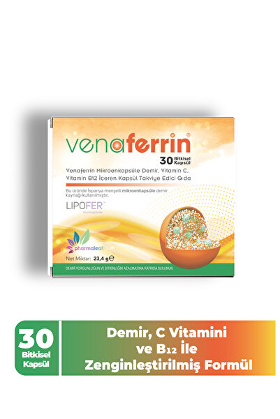PHARMALEAF İLAÇ VE KOZMETİK VenaFerrin 30 Kapsül, Demir Takviyesi, Vitamin C,...