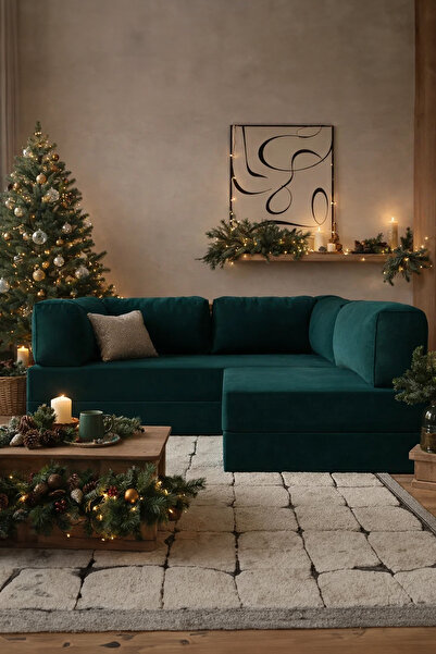 MODAMED Night Köşe Açılır Kanepe Yatak Olabilen Rahatlama , Köşe L Takımı, Üçlü Kanepe, Aktivite Yeşil