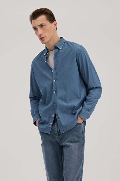 Jakamen Navy Blue Comfort Fit 100% Cotton Denim Shirt