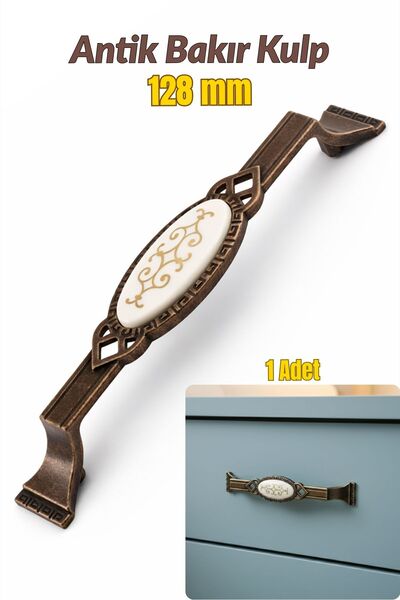 Badem10 Kapadokya 128 mm Antik Bakır Metal Kulp Mobilya Çekmece Dolap Kapak K...