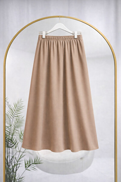 Bahar Altundemir Kadın Beli Lastikli Yumuşak Dokulu Likralı Oyşo Kumaş Kloş Etek