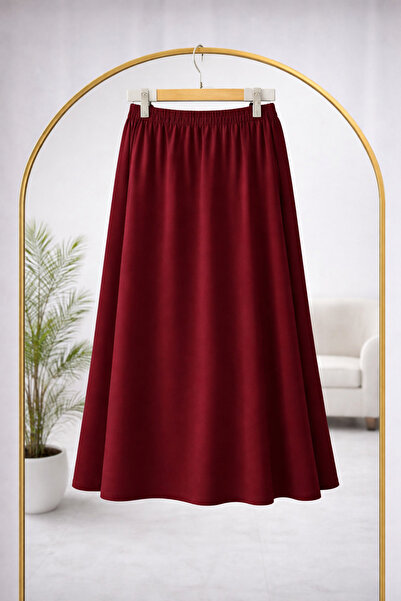 Bahar Altundemir Kadın Beli Lastikli Yumuşak Dokulu Likralı Oyşo Kumaş Kloş Etek