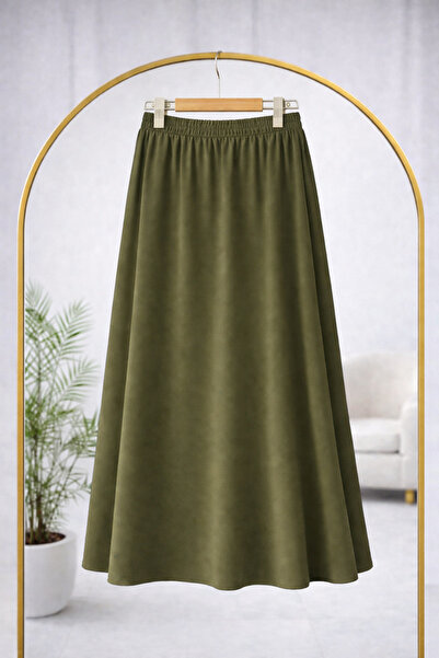 Bahar Altundemir Kadın Beli Lastikli Yumuşak Dokulu Likralı Oyşo Kumaş Kloş Etek