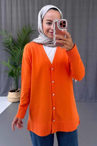 Ka Hijab سترة ميرسيريزد شق بفتحة رقبة على شكل حرف V - برتقالي